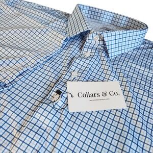 COLLARS & CO Performance Polo Shirt Mens 4XL Blue White Check Casual Golf NEW
